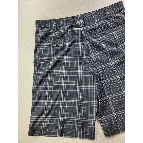 Under Armour Men 36 Black Plaid Golf Chino Short Slash Pockets Lightweight 11" - Picture 7 of 8